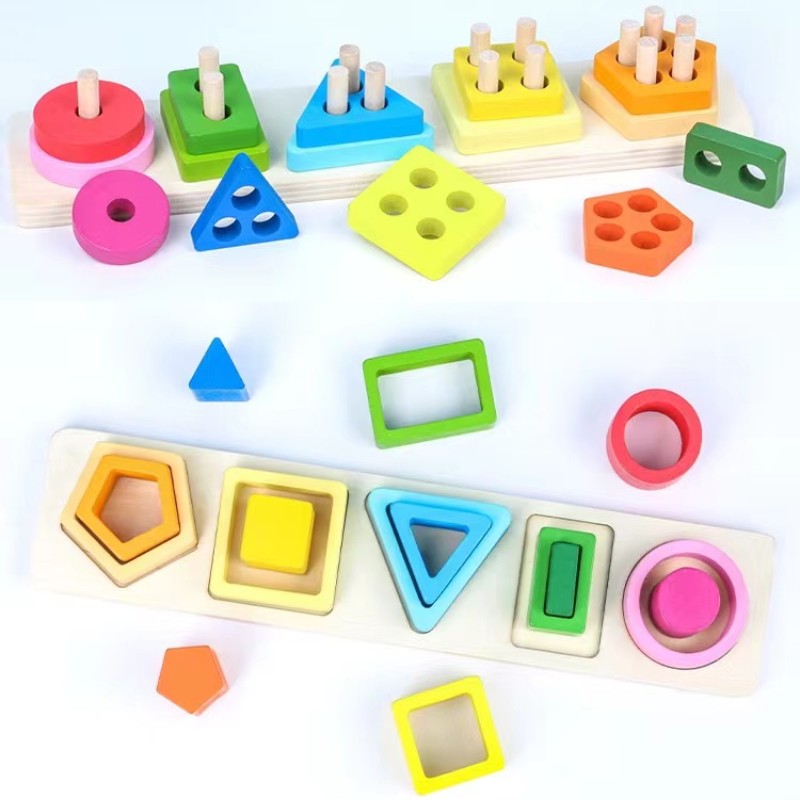 JUSTWOOD Montessori-Matching-Holzspielzeug für Vorschulkinder 3-6 Jahren,  Form- und Farbsortierbox für Jungen und Mädchen, Stapelspielzeug aus Holz  einschließlich geometrischer Blöcke und Mathezähler: : Spielzeug