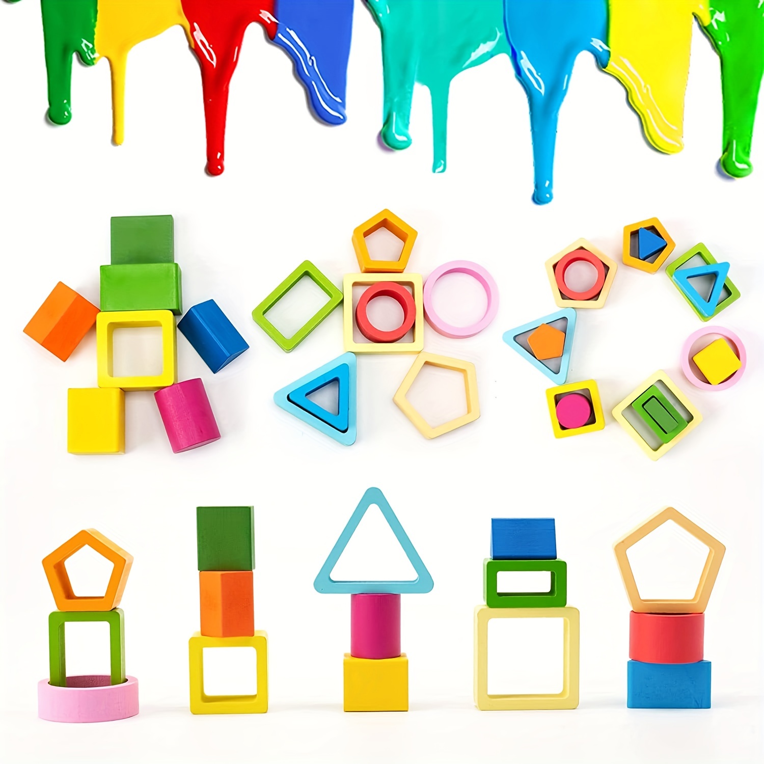 JUSTWOOD Montessori-Matching-Holzspielzeug für Vorschulkinder 3-6 Jahren,  Form- und Farbsortierbox für Jungen und Mädchen, Stapelspielzeug aus Holz  einschließlich geometrischer Blöcke und Mathezähler: : Spielzeug