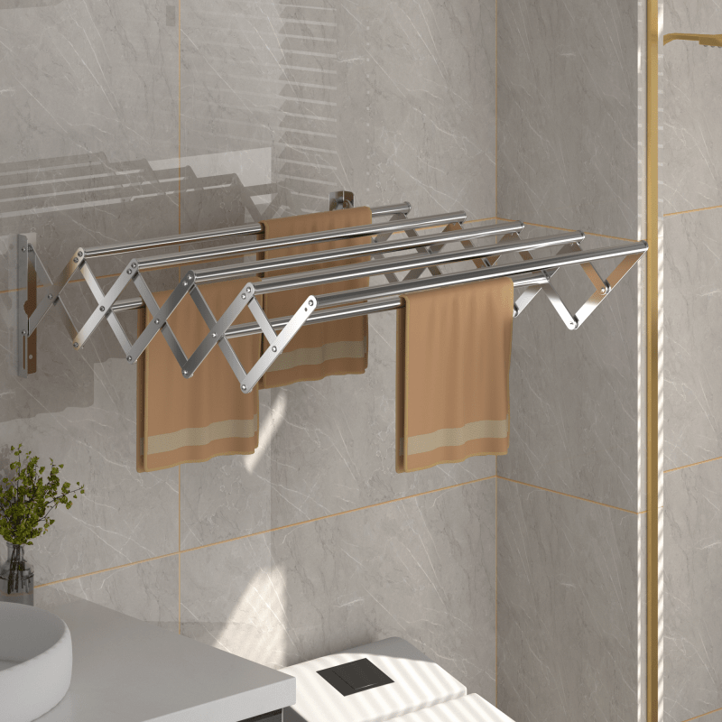 MSCEE Bathroom Towel Rack Clothes Airer Drying Rack Wall Mounted Stailess  Steel Laundry Hanging Rack for Balcony Courtyard Suitable for Socks