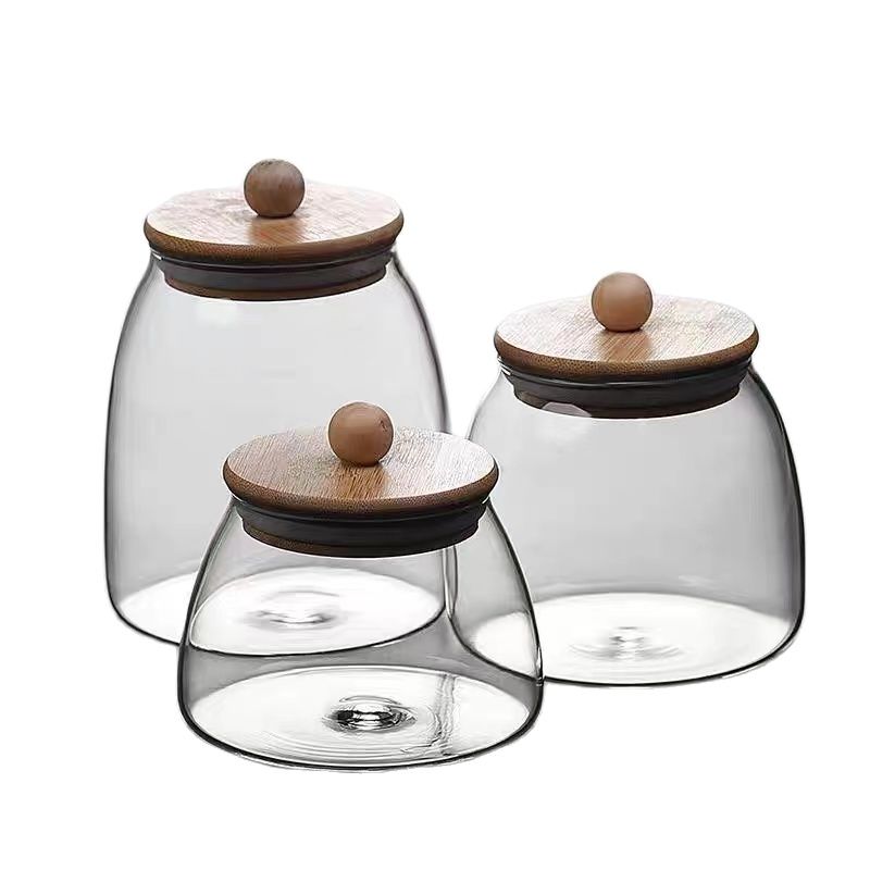 Candy Jar, Spherical Glass Food Storage Container With Cork Lids