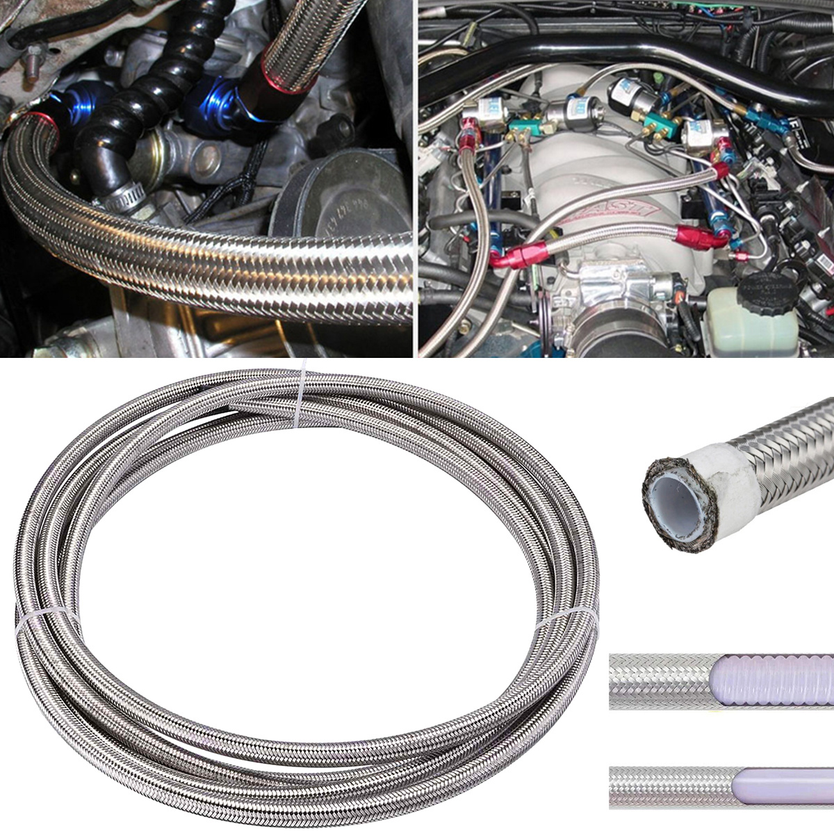 6AN Transmission Cooler Lines 70 Inch, Stainless Steel Braided
