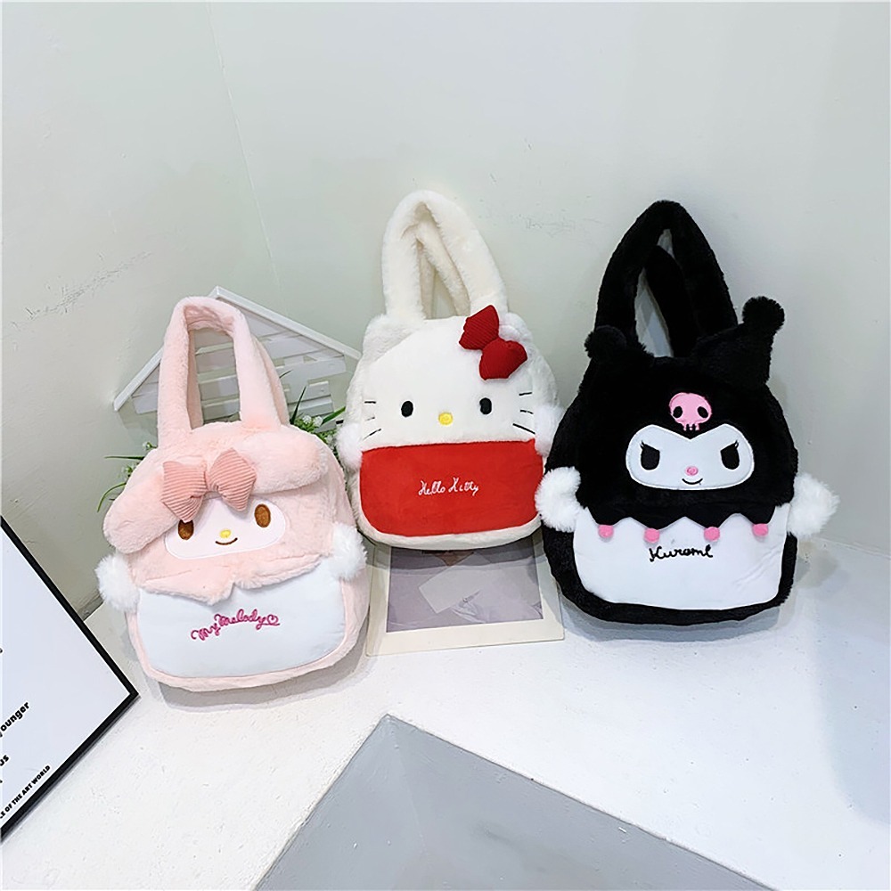 Kuromi My Melody Hello Kitty Cinnamoroll Pompom Purin Shoulder Bags Plush  Bag Lolita Face Sling Bags handbag Inspired by You.