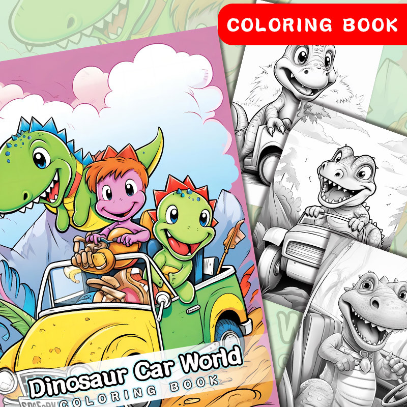 TIMBKTOO Dinosaur Theme Cartoon Colouring Book with 8 Double Side