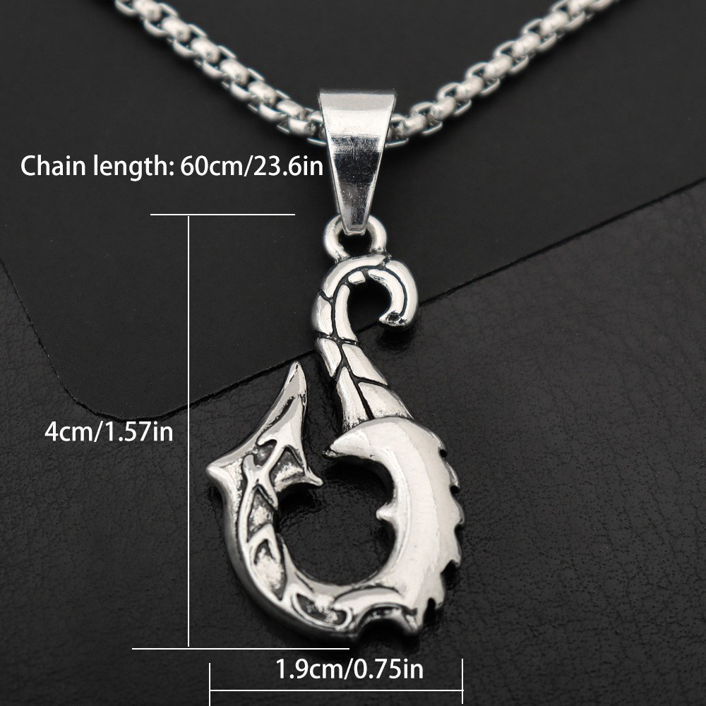 1pc Retro Fish Hook Shape Pendant Necklace, Viking Legendary Ship Anchor  Hook Pendant For Men