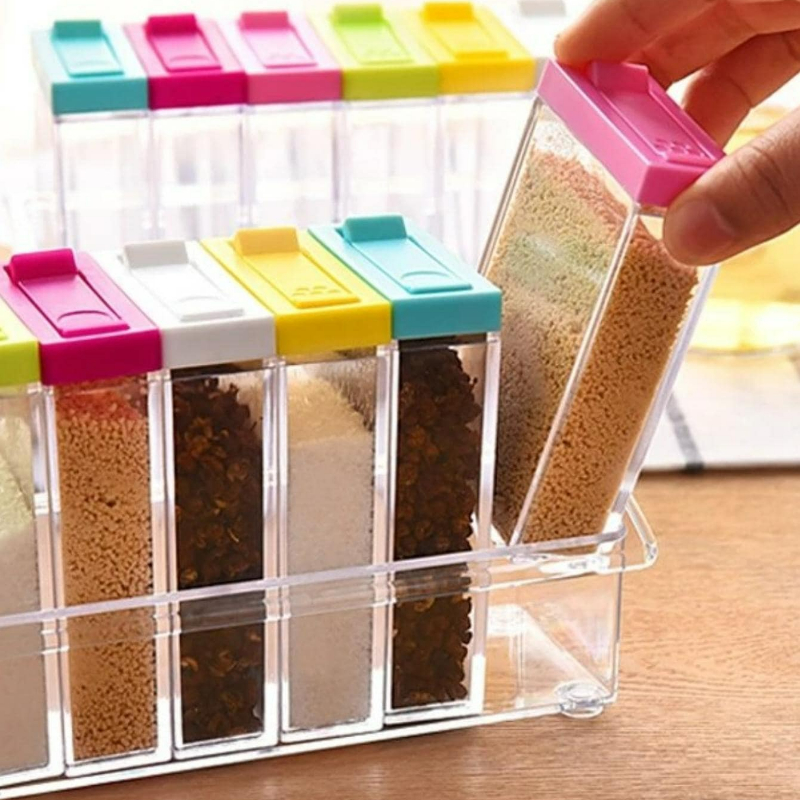 6Pcs Seasoning Jar Tower Shaped Spice Rack Organizer Transparent