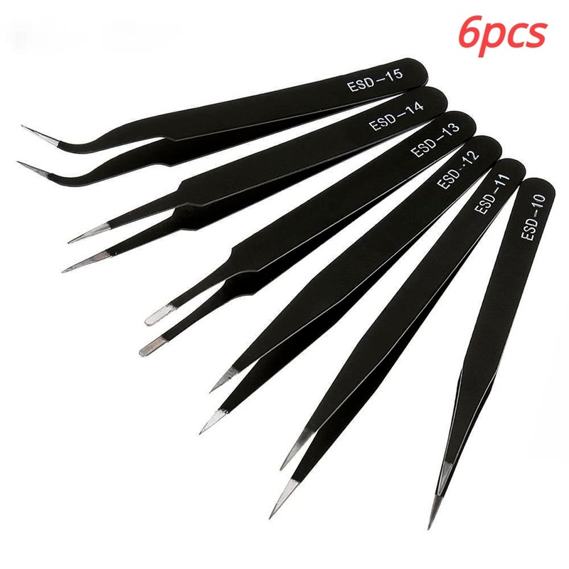 140mm Precision Cross Lock Reverse Tweezers Anti-static Plastic Straight  Tips for Electronics Cell Phone Repair Tool