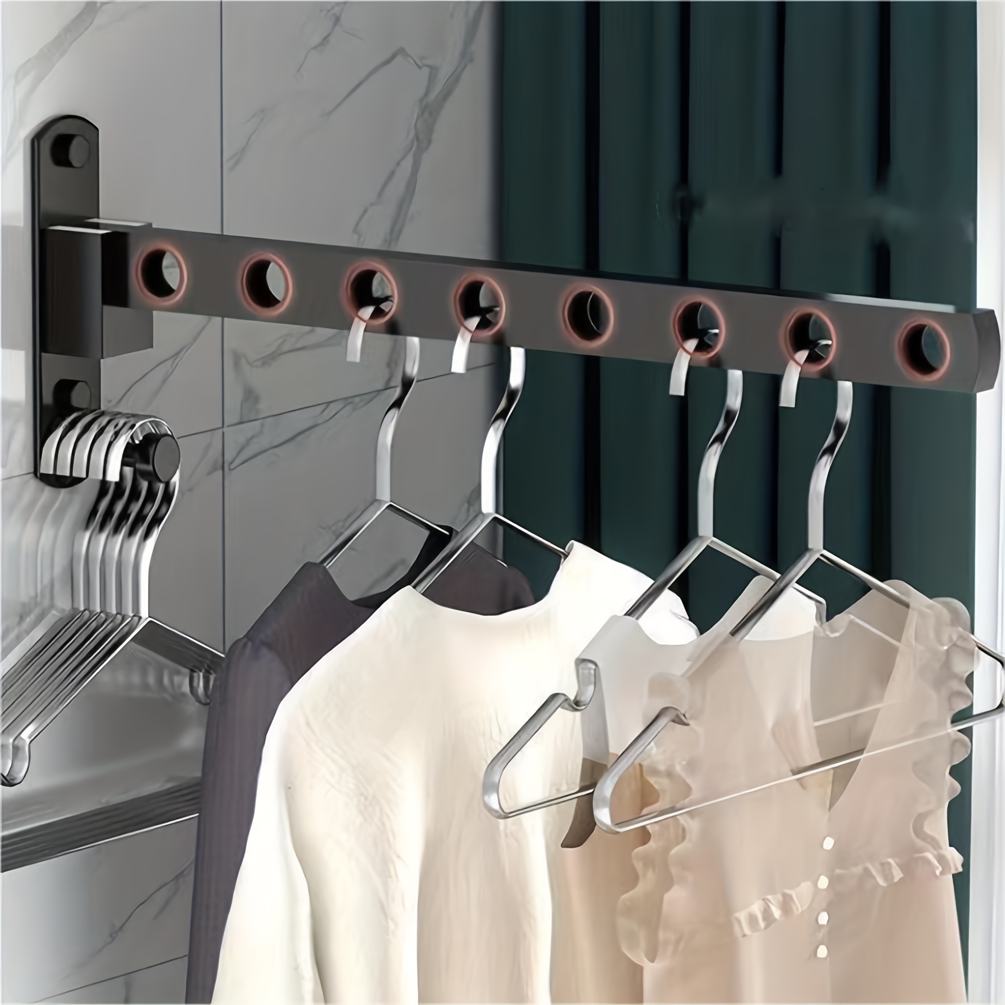 8 Holes Drying Rack Balcony Clothes Drying Rack Wall Mounted Clothes Drying  Rack Bathroom Drying Rack Indoor Space Saving Rack