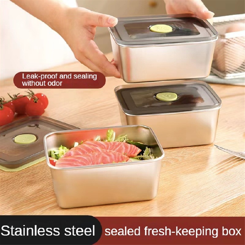 Sus304 Stainless Steel Sealed Fresh-keeping Box, Thickened Food Storage  Container With Lid For Camping, Picnic And Refrigerator