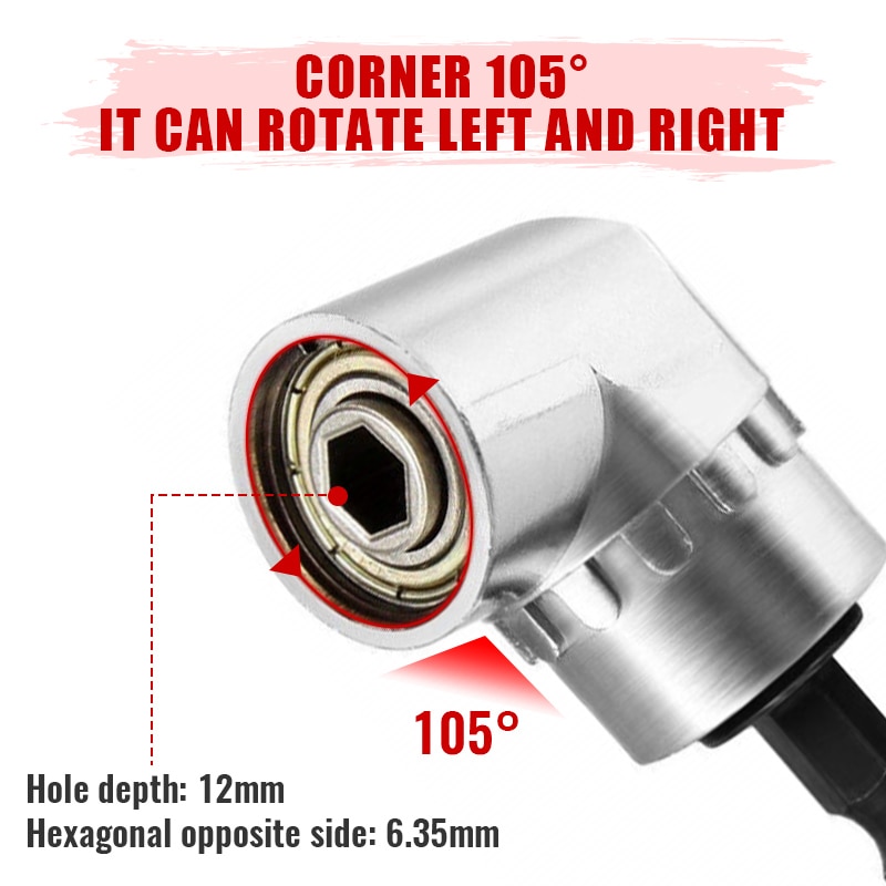 105 Degree Angle Screwdriver Adapter Tight Spaces Hex Bit Drill Corner