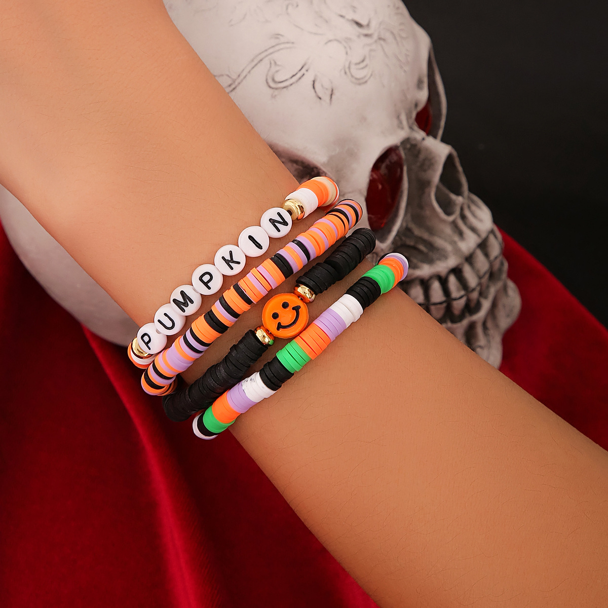 Vintage Gothic Letter Boo Colorful Beaded Stretch Hand Jewelry, Jewels Personality Beads Multilayer Bracelet Halloween Gift,Temu