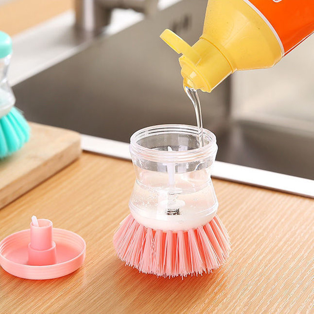 Kitchen Dishwashing Brush Long Handle Cleaning Brush with Liquid Dispenser  Tools
