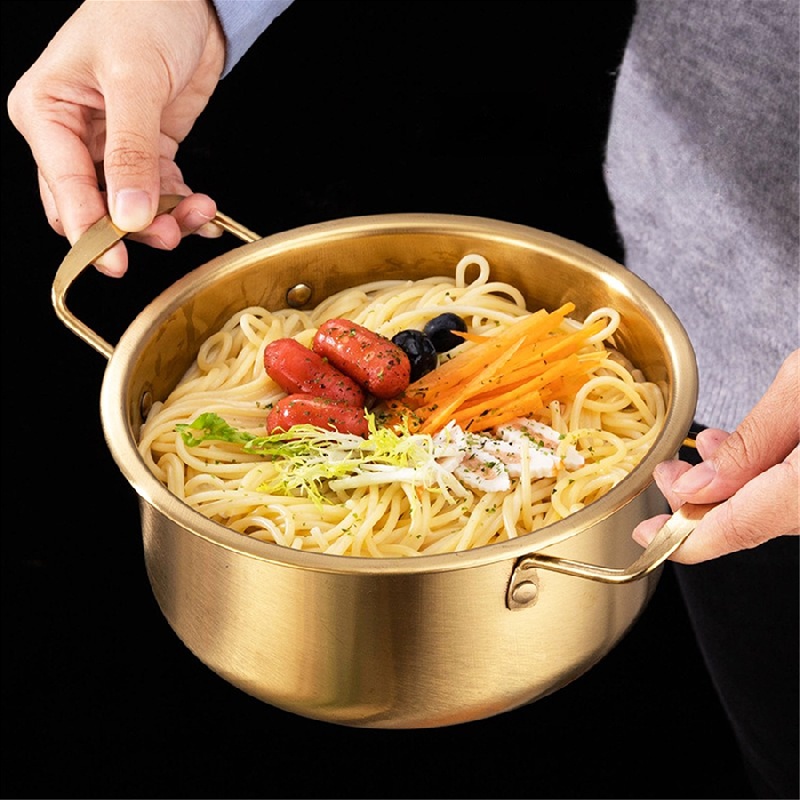 Korean instant noodle pot, small boiling pot, double ear yellow aluminum  ramen pot, household induction cooker noodle pot, small