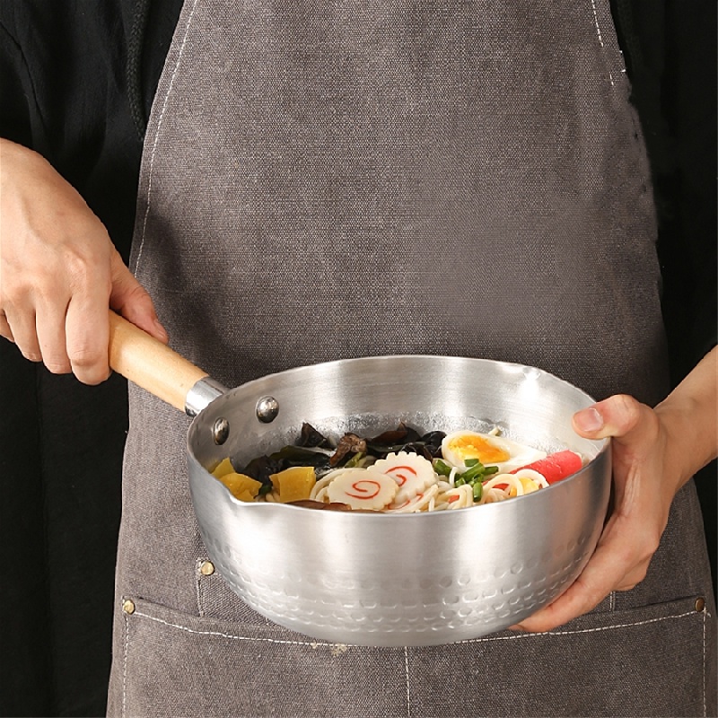 Sauce Pan with Glass Lid Wooden Handle Nonstick Aluminum Small Pot Noodles  Pot for Egg Cooking Baby Food Dual Pour Spout 