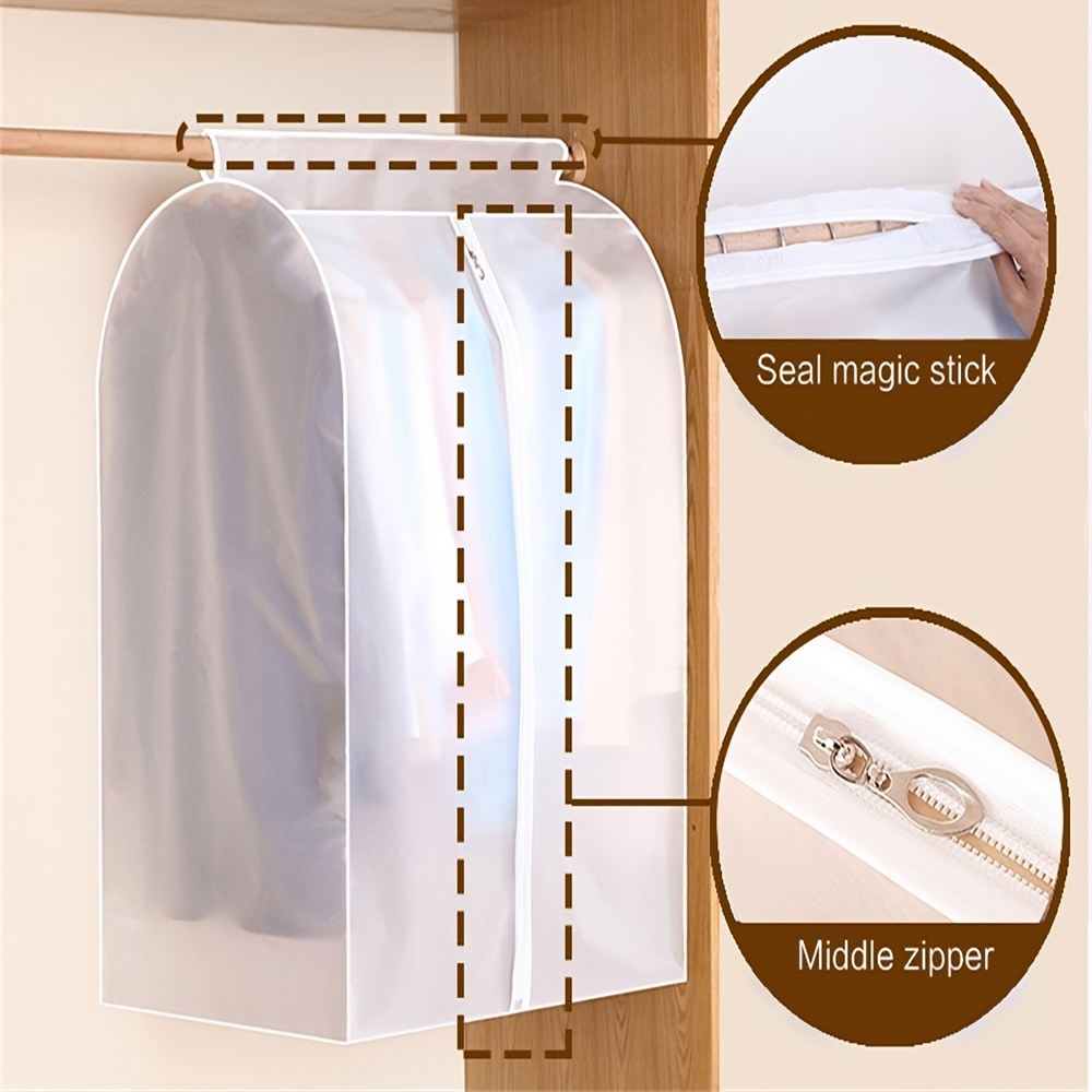 Garment Clothes Cover Protector, Lightweight Closet Storage Bags  Translucent Dustproof Waterproof Hanging Clothing Storage Bag With Full  Zipper & Magic Tape & Strap For Coat Dress Windbreaker - Temu