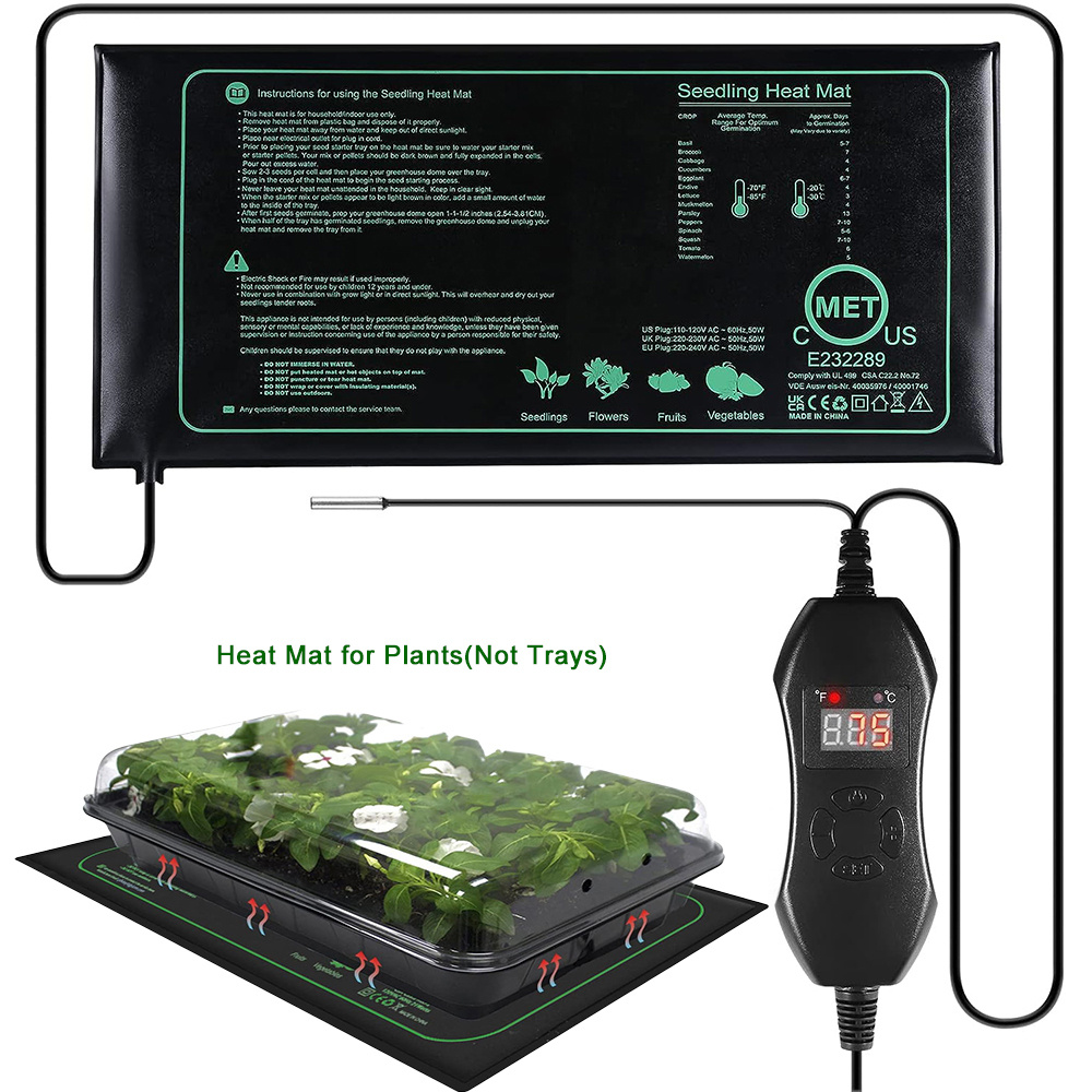 Seedling Heat Mat with Self-Adjusting Dual Digital Display Temperature Controller, 10x20.75 Waterproof Plant Heating Pad for Germination, Hydroponic