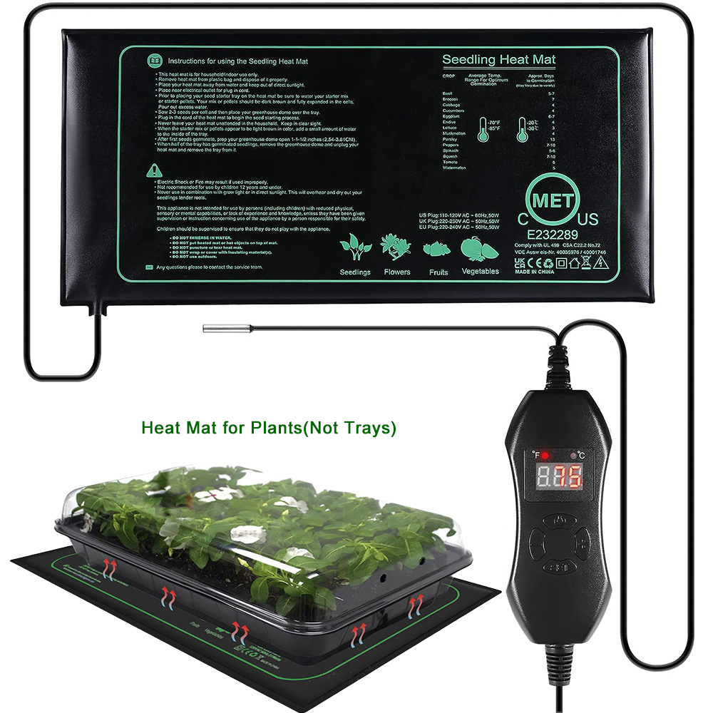 Seedling Heat Mat with Dual Digital Display Thermostat, 10 x 20.75 Black  Warm Hydroponic Heating Pad for Seed Germination