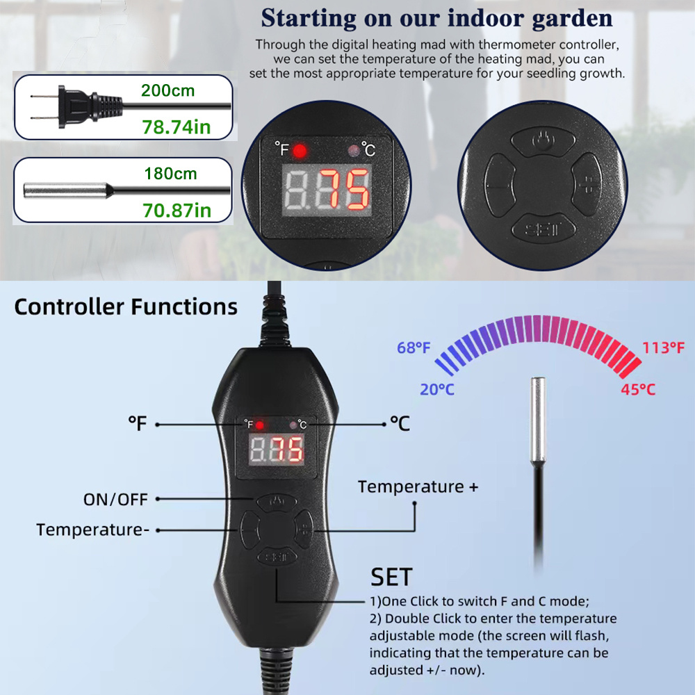 Seedling Heat Mat with Self-Adjusting Dual Digital Display Temperature Controller, 10x20.75 Waterproof Plant Heating Pad for Germination, Hydroponic