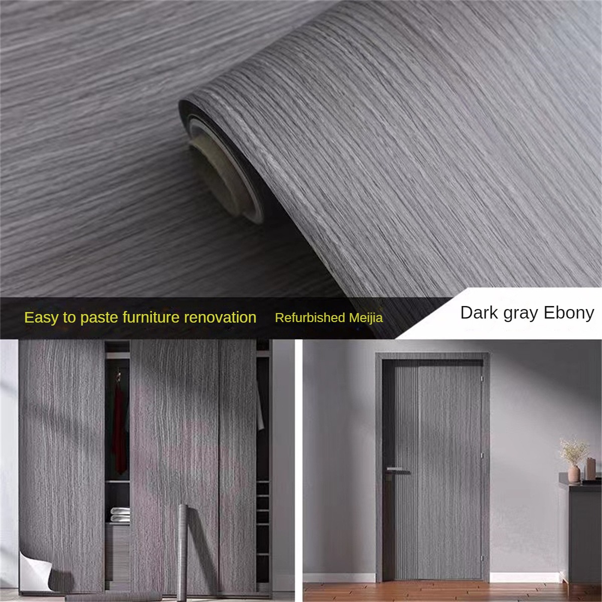 Papel tapiz de PVC autoadhesivo impermeable, rollo de papel tapiz blanco de  madera para puerta de
