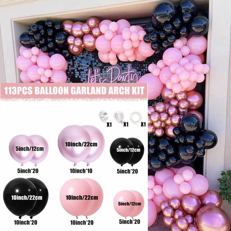 1set Black & Pink Balloon Garland Kit, Including Grey & Pink