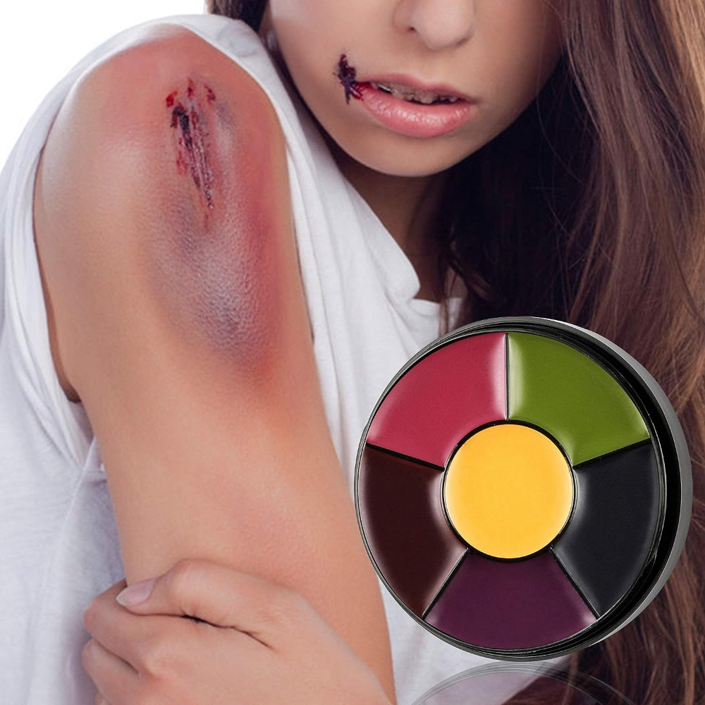 6 Color Bruise Wheel Special Effects SFX Zombie Makeup Kit Halloween Makeup  Professional Non Toxic Face Body Paint Oil SFX Makeup Set With 2 Sponges