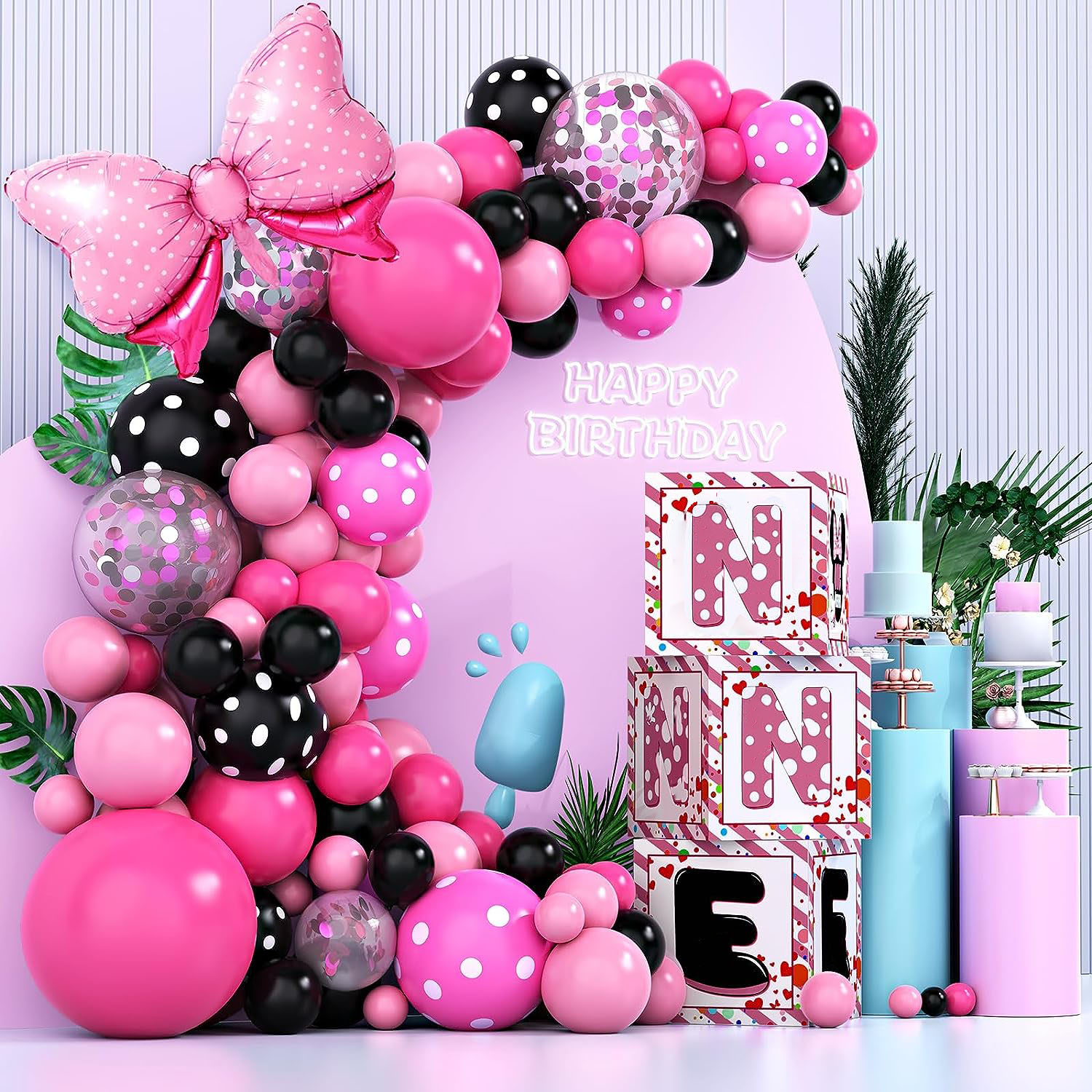 Ilustración de globos rosa y negro, globo mickey mouse minnie mouse, globo  rosa, …