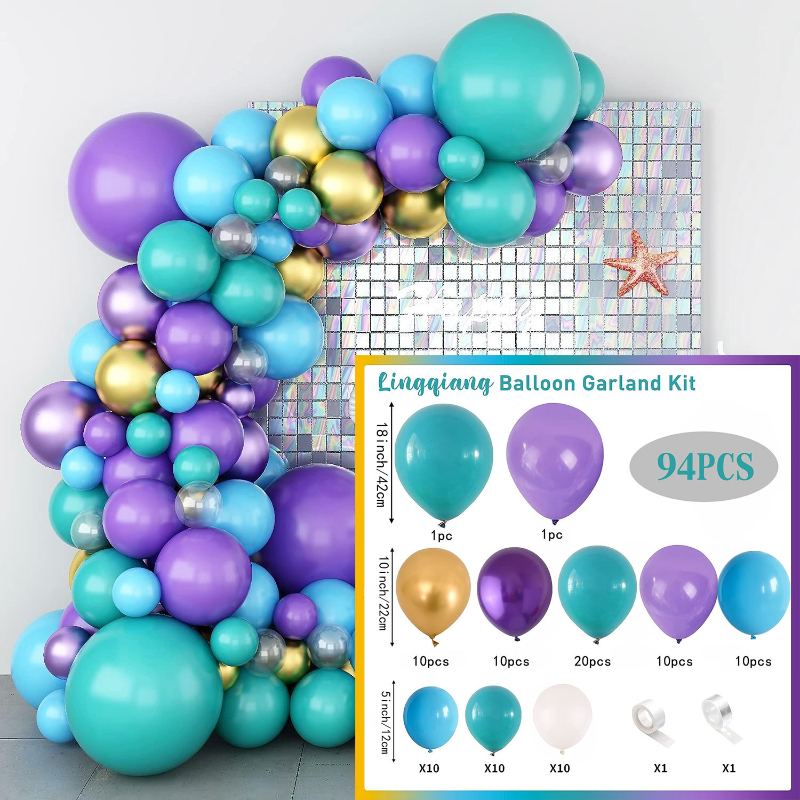 Purple Turquoise Metal Golden Mermaid Latex Balloon Garland - Temu