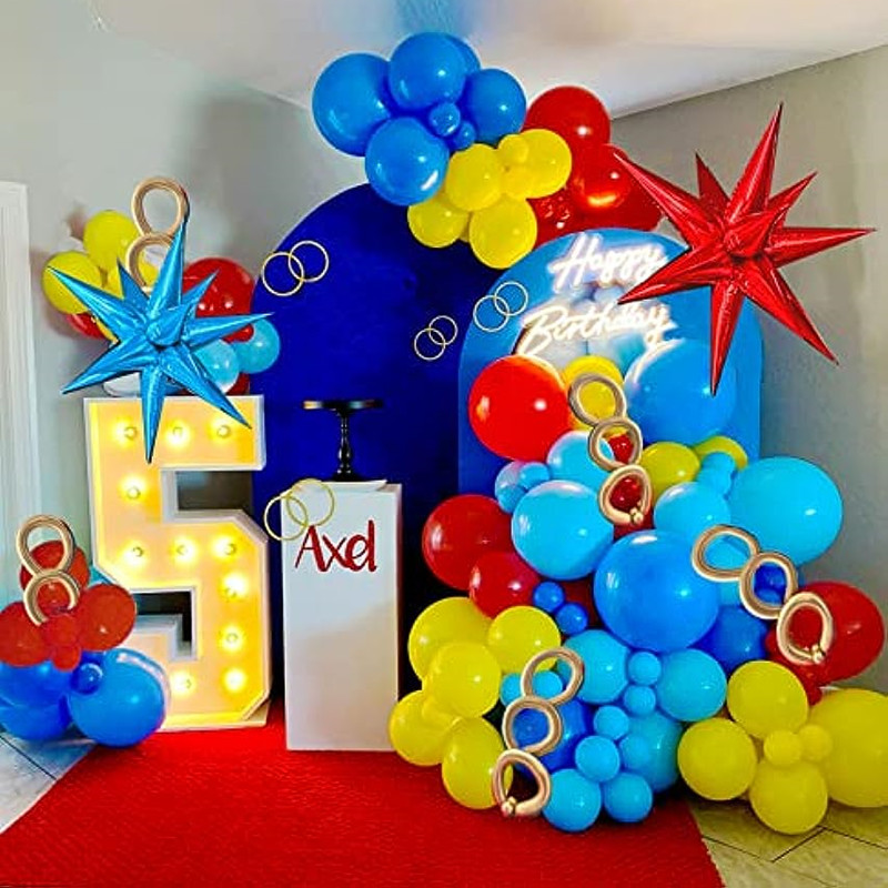 127 Pièces Décorations de fête de Carnaval Balloon Garland Arch Kit avec  Ballons de Cirque Rouge Jaune Bleu Ballons en Latex pour Carnaval Thème  Anniversaire Baby Shower Mariage Décorations : : Cuisine