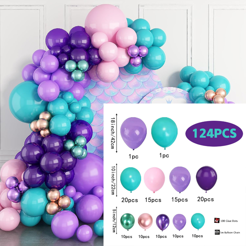 Set Kit De Ballons Sirène Bleu Violet Décorations De Fête - Temu