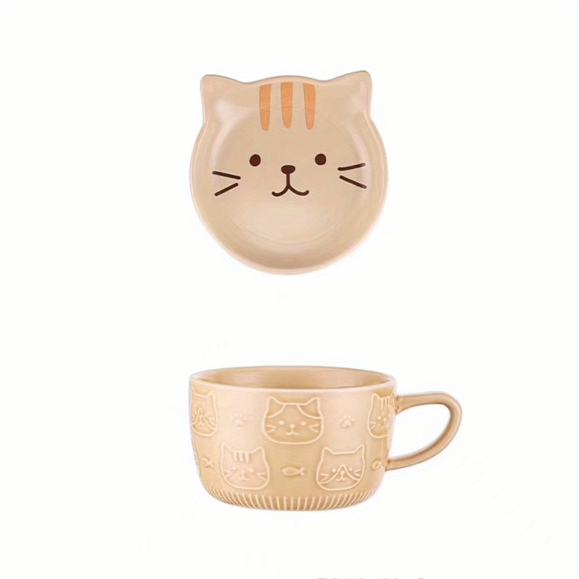 1pc Ceramic Mug With Cover & Saucer Featuring Cartoon Cat For Kids, Milk Or Coffee  Cup, Cute Breakfast Cup