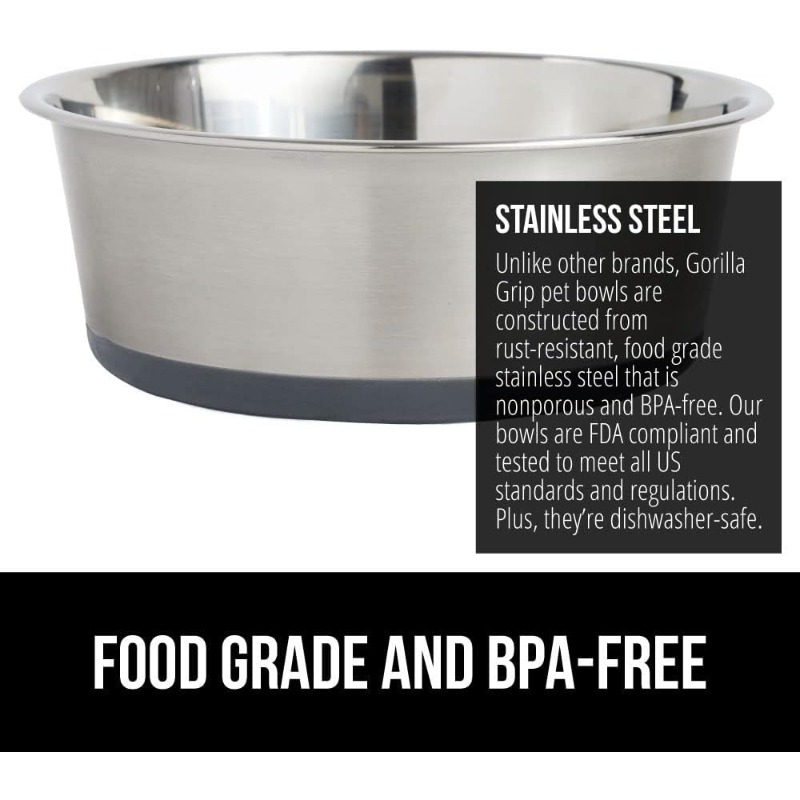 Gorilla Grip Slip Resistant Slow Feeder Dog Bowl Black 2 Cup Wet Or Dry  Food