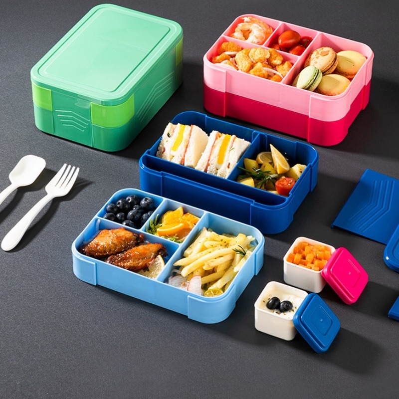 Portable Microwaveable Plastic Lunch Box, Double-layer Lunch Box With Lunch  Bag & Cutlery & Sauce Box, For Teenagers And Workers At School, Canteen,  Back School, For Camping Picnic And Beach, Home Kitchen