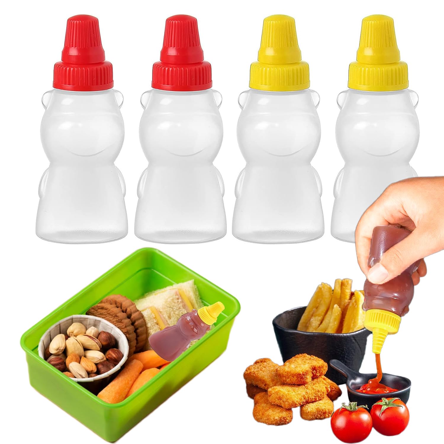 4pcs Mini Ketchup Bottles, Condiment Squeeze Bottle, Plastic