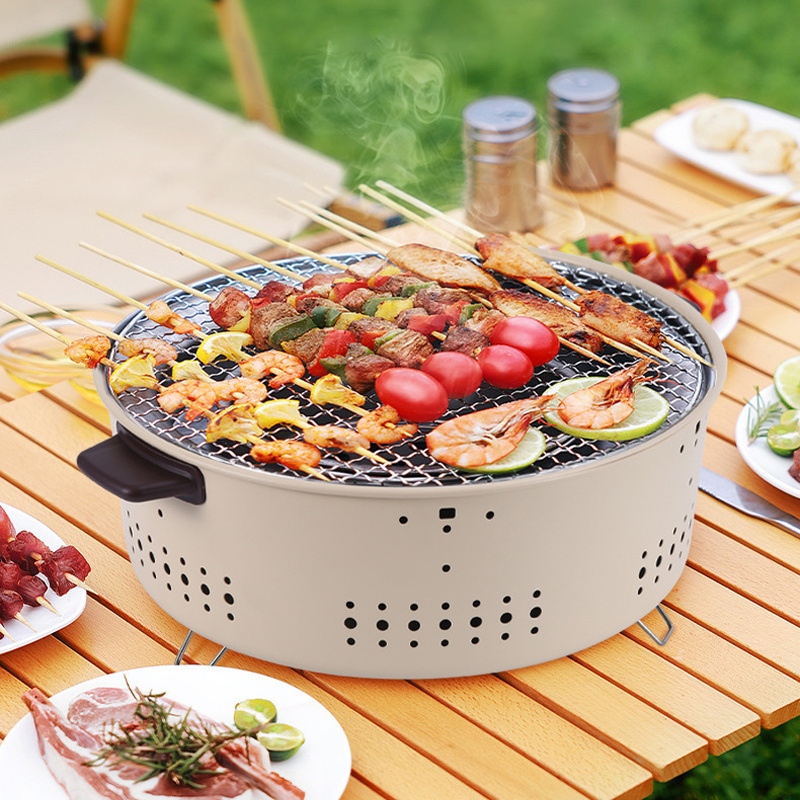 Smokeless Stainless Steel Non-stick BBQ Grill Pan Round Tray Rack