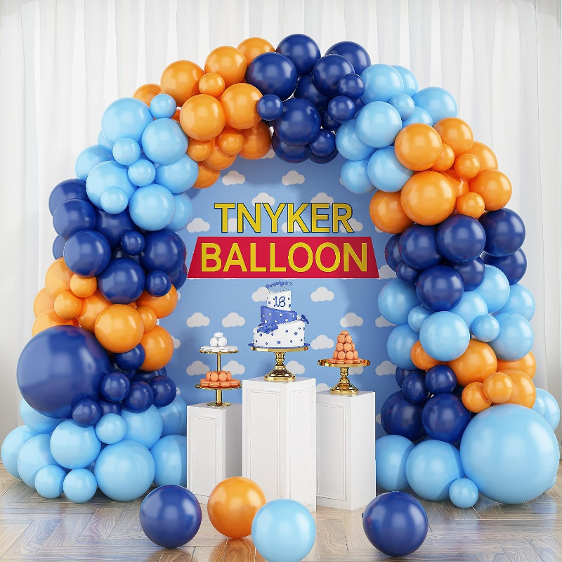 

109pcs, Blue Balloon Wreath Arch Set Navy Blue And Orange Party Balloons Light Blue Latex Balloon Wreath Wedding Birthday Party Graduation Engagement Decoration Items