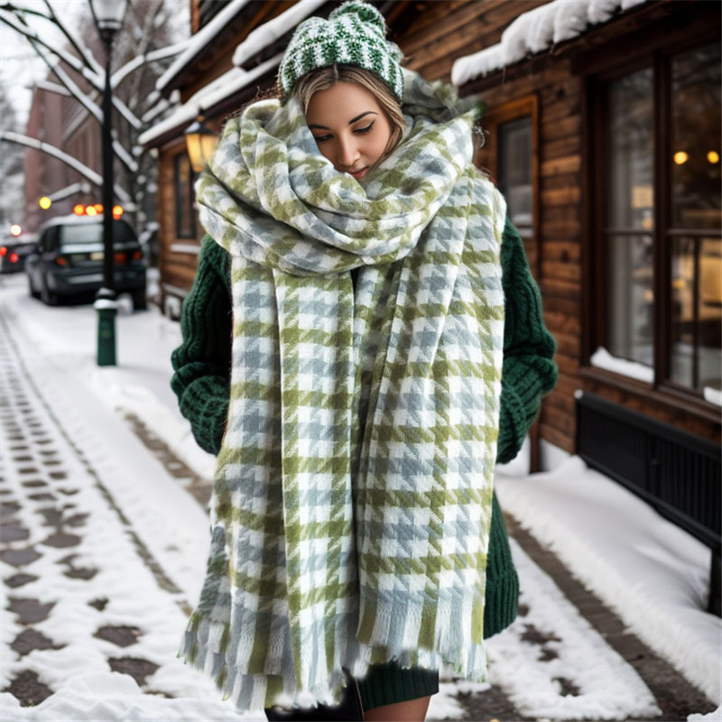 Lengthened Cashmere Winter Plaid Scarf Thick Blanket Warm