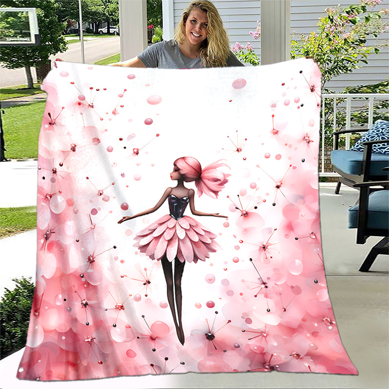 TEMU 1pc Couverture Imprimée Cozy Ballet Girl - Jeté de Flanelle Léger Pour Canapé, Lit, Voyage, Camping, Salon, Bureau, Canapé, Chaise Et Lit -