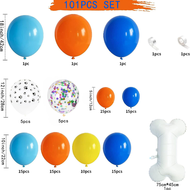 117Pcs palloncini zampa di cane arco ghirlanda blu arancione bianco zampe  aria Globos osso palloncino Foil