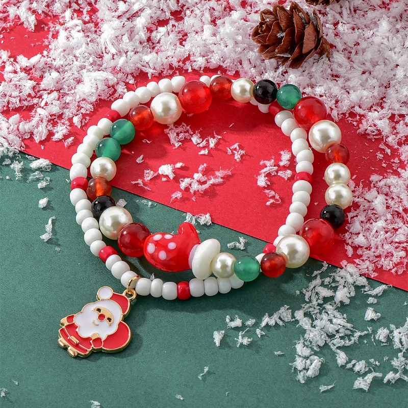 6pcs Red Green White Soft Clay Beads Beaded Bracelet Set Stackable Stretch  Friendship Hand String Jewelry Xmas Gift