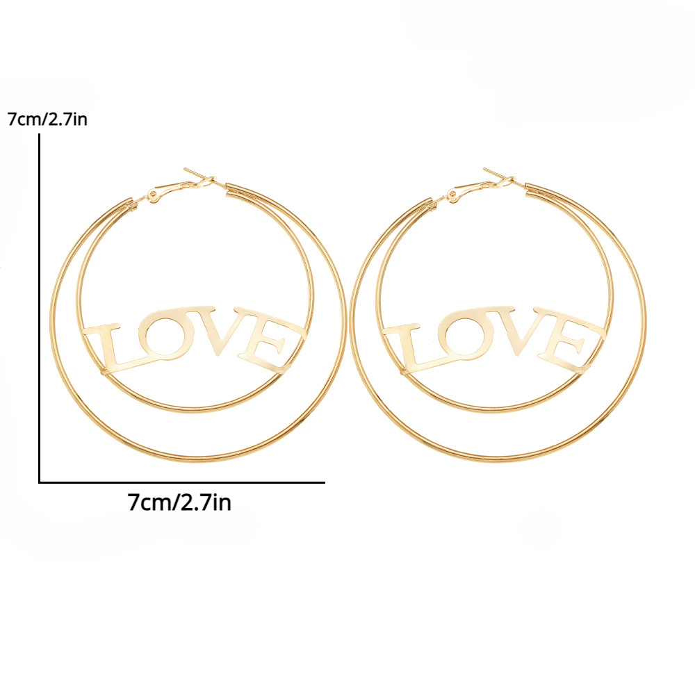 Double Large Hollow Round Shaped Hoop Earrings With English Letter Love  Design Simple Classic Style Delicate Female Gift - Temu