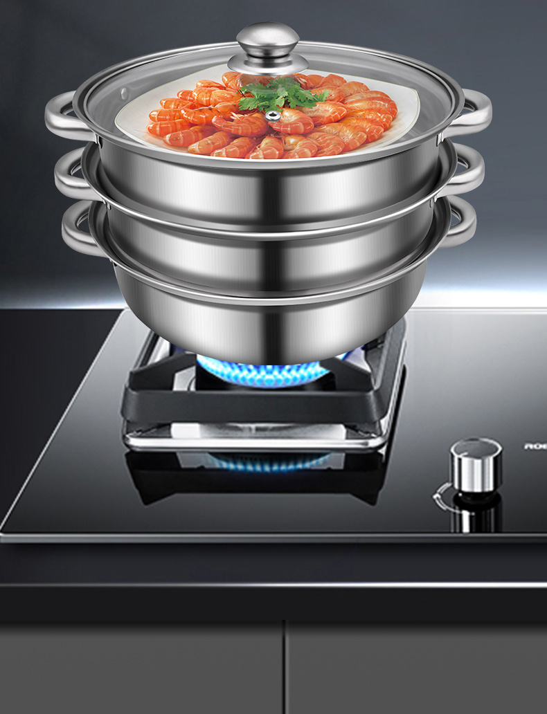 Thickened Multi-layer Stainless Steel Steamer Household Stewing Steaming  Basket Large Steaming Tray Electromagnetic Stove Gas Stove Special Set -  Temu