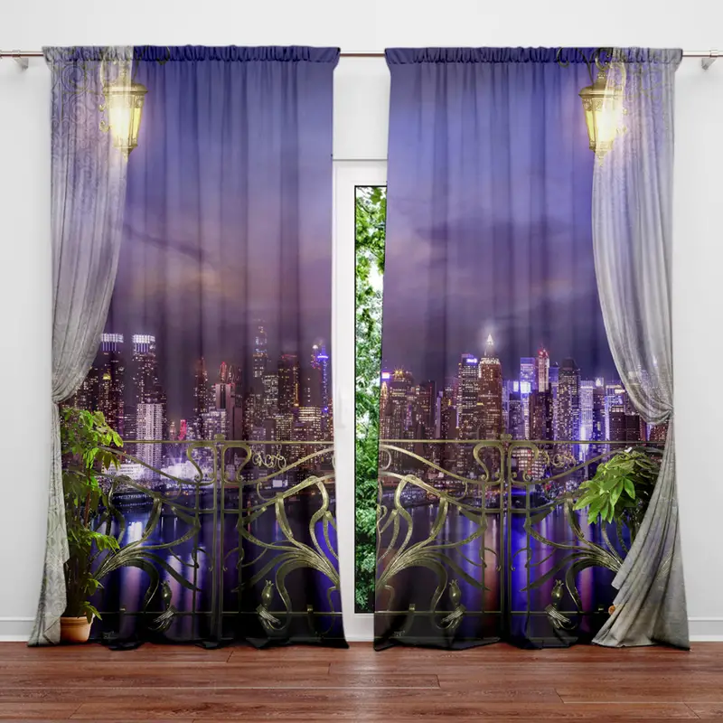 2panels Night View Curtain Rod Pocket Window Treatment Temu