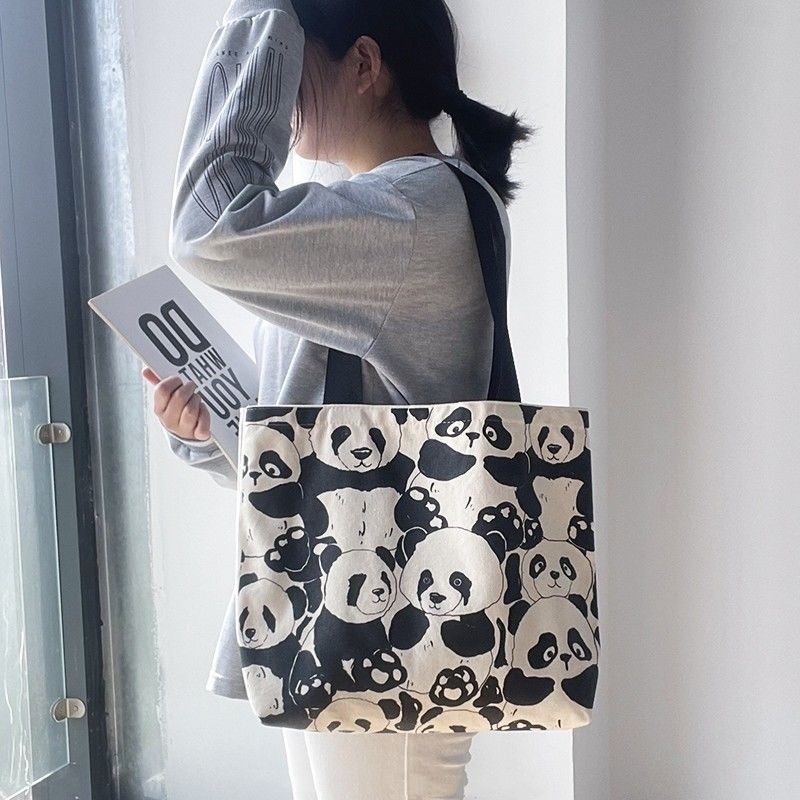 

Cute Pandas Pattern Tote Bag, Large Capacity Shoulder Bag, Perfect Underarm Bag For Daily Shopping