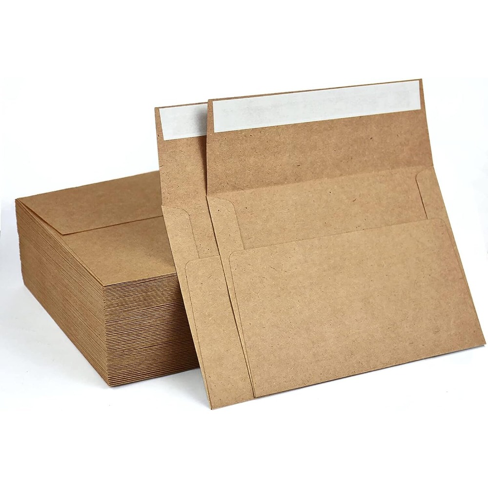 A7 Brown Kraft Paper Invitation 5 x 7 Envelopes - 50 Pack,Self Seal,for 5x7 Cards| Perfect for Weddings, Invitations, Baby Shower| Stationery for