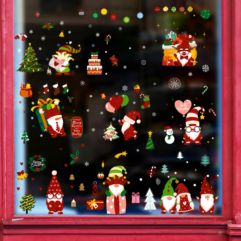 New Christmas Window Glass Stickers Cute Santa Claus Gold - Temu