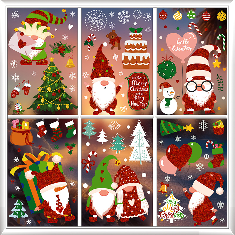 New Christmas Window Glass Stickers Cute Santa Claus Gold - Temu