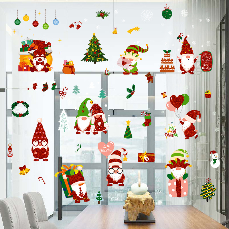 New Christmas Window Glass Stickers Cute Santa Claus Gold - Temu