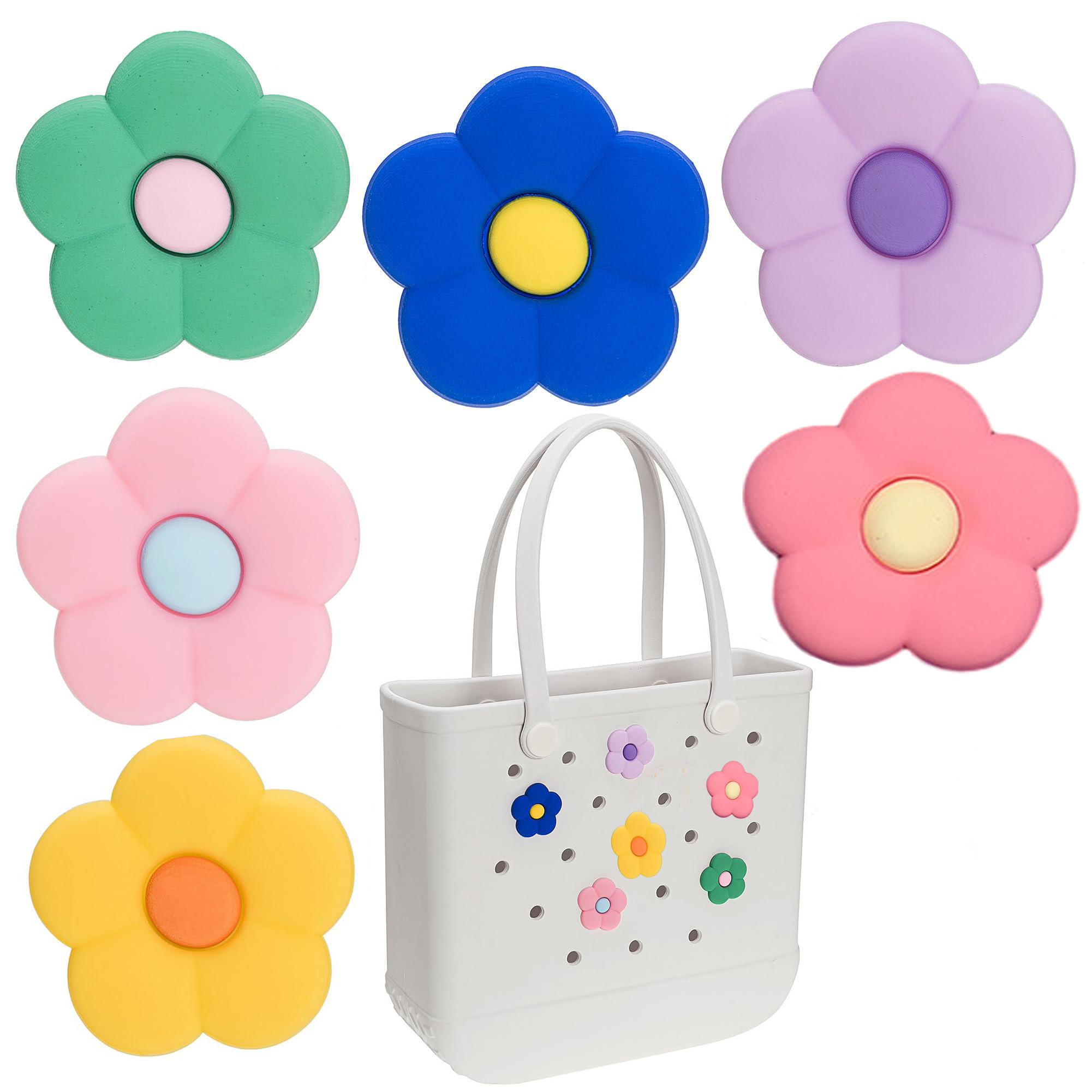 23pcs 6pcs Flower Charms For Bag Rubber Beach Bag Accessories
