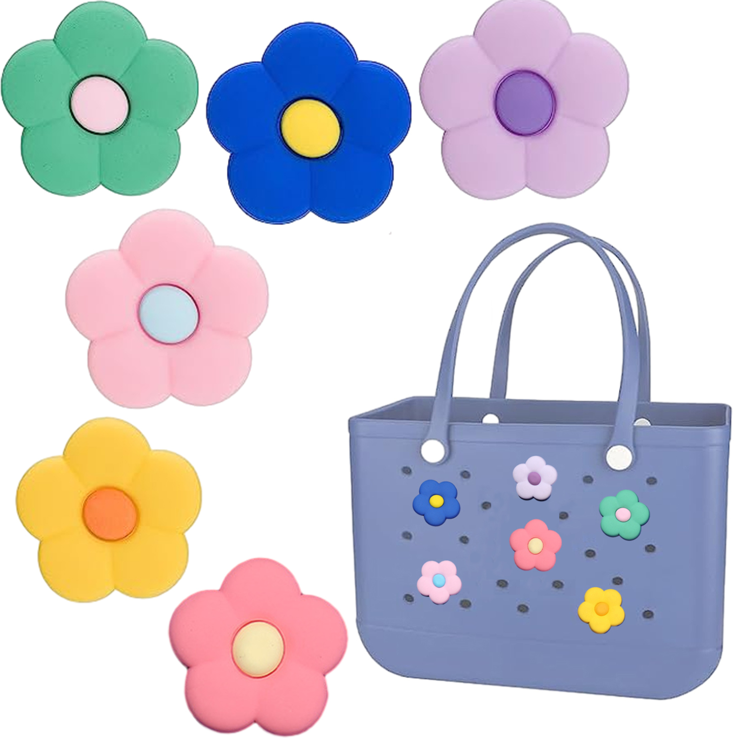 23pcs 6pcs Flower Charms For Bag Rubber Beach Bag Accessories