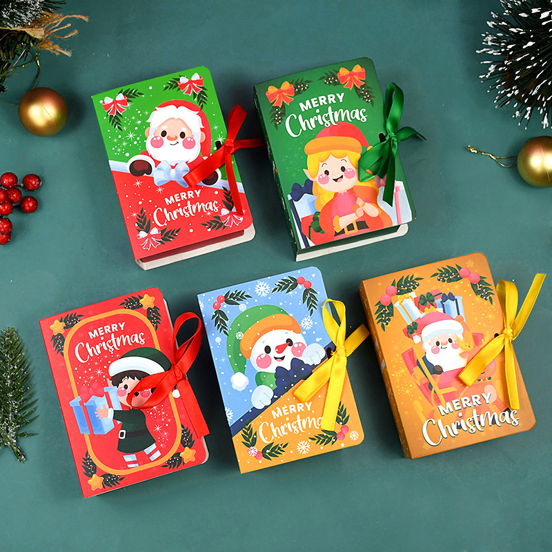 5pcs Christmas Candy Gift Boxes Bag Book Shape Santa Claus Chocolate Box