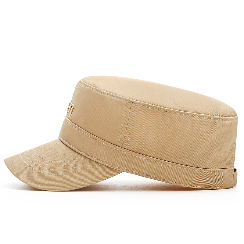 Twill Flat Top Peaked Sun Protection Breathable Men's Casual Fashion Cotton Military Hat,Temu